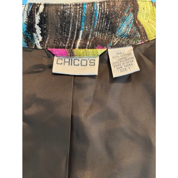 Darling Chico's Jacket Multi-Color Abstract w Metallic 4 Zipper Pockets Close M - Picture 8 of 8